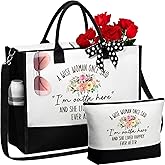 Retirement Gifts for Women 2025, Best Cool Retirement Gifts for Coworker Teacher Nurses Boss Friends Mom Grandma Retirees, Funny Retired Gift Farewell Going Away Gift -Canvas Tote Bag & Makeup Bag Set