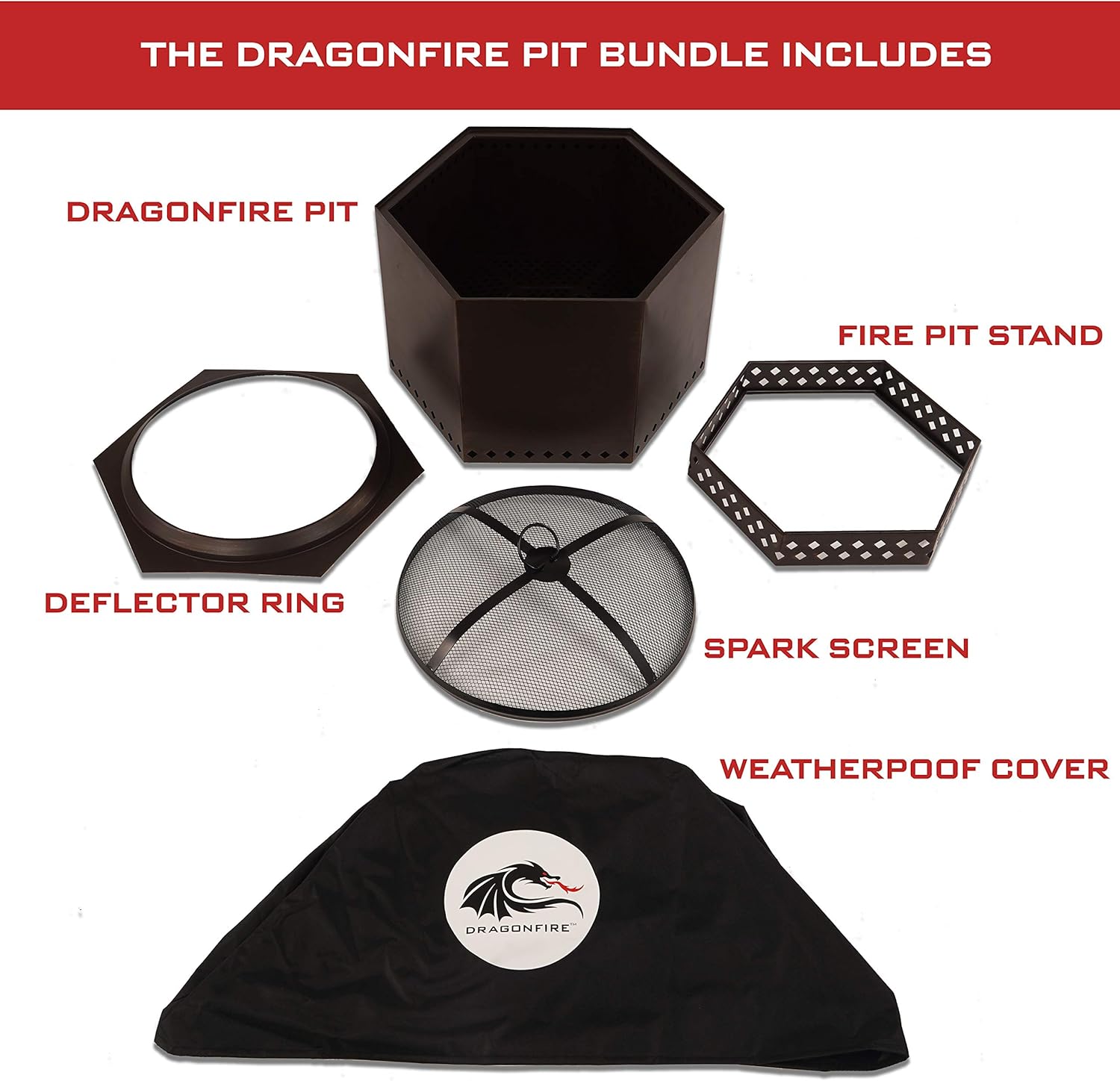 Dragonfire 23.5 Inch Smokeless Wood Burning Outdoor Bonfire Fire Pit Bundle, Includes Stand, Spark Screen, & Waterproof Cover - Great for Camping, Cooking, Tailgating, and Patio, Black : Garden & Outdoor