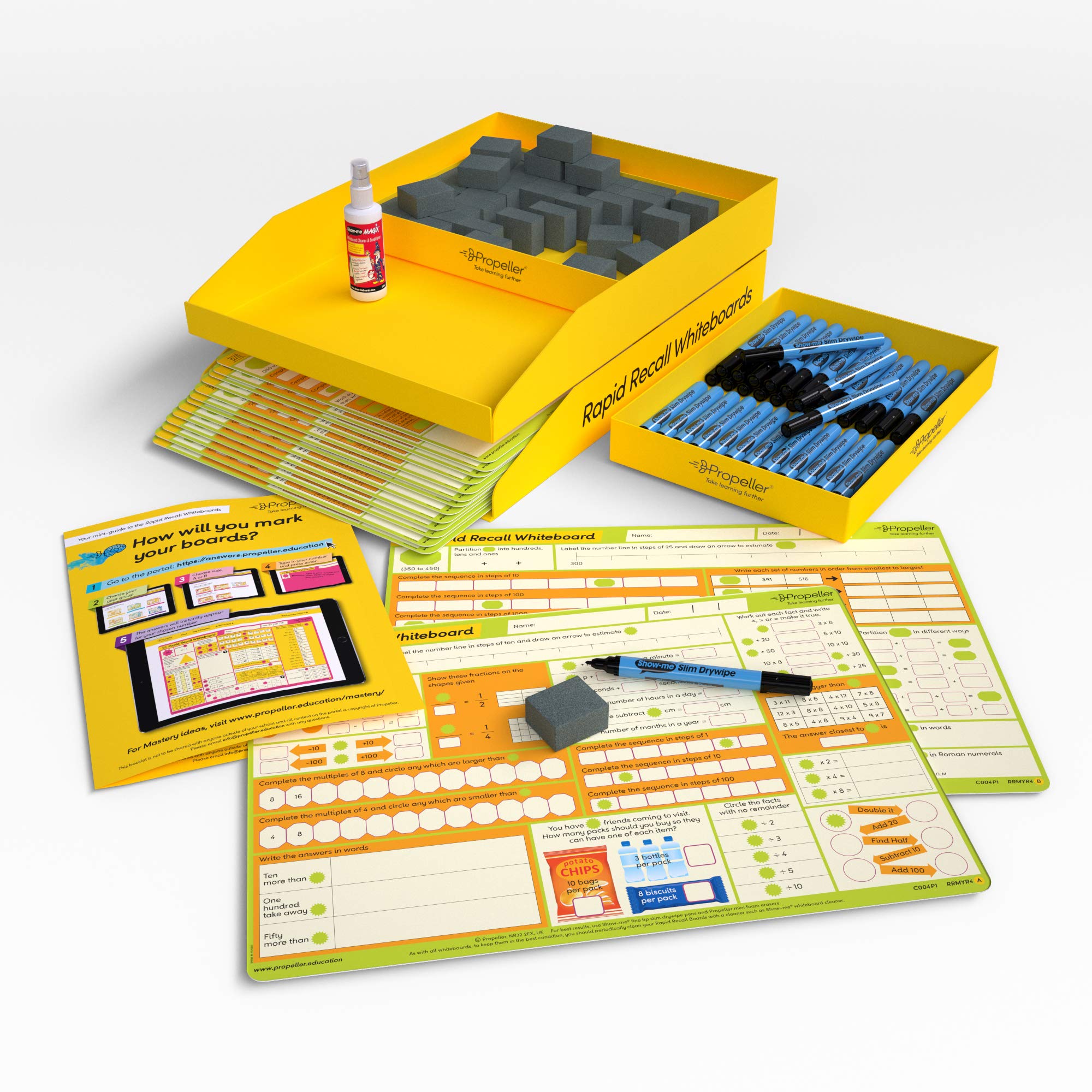 Propeller Education C004P30 Whiteboards Year 4 Kit – A3 Size, Double-Sided Boards for Drywipe and Whiteboard Pens (Pack of 30)