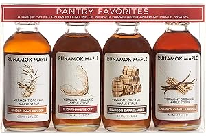 Runamok Organic Vermont Maple Syrup, Pantry Favorites Pairing Collection, 2 oz (4 count), 60mL, Traditional, Barrel-aged and Infused Organic Maple Syrup Varieties