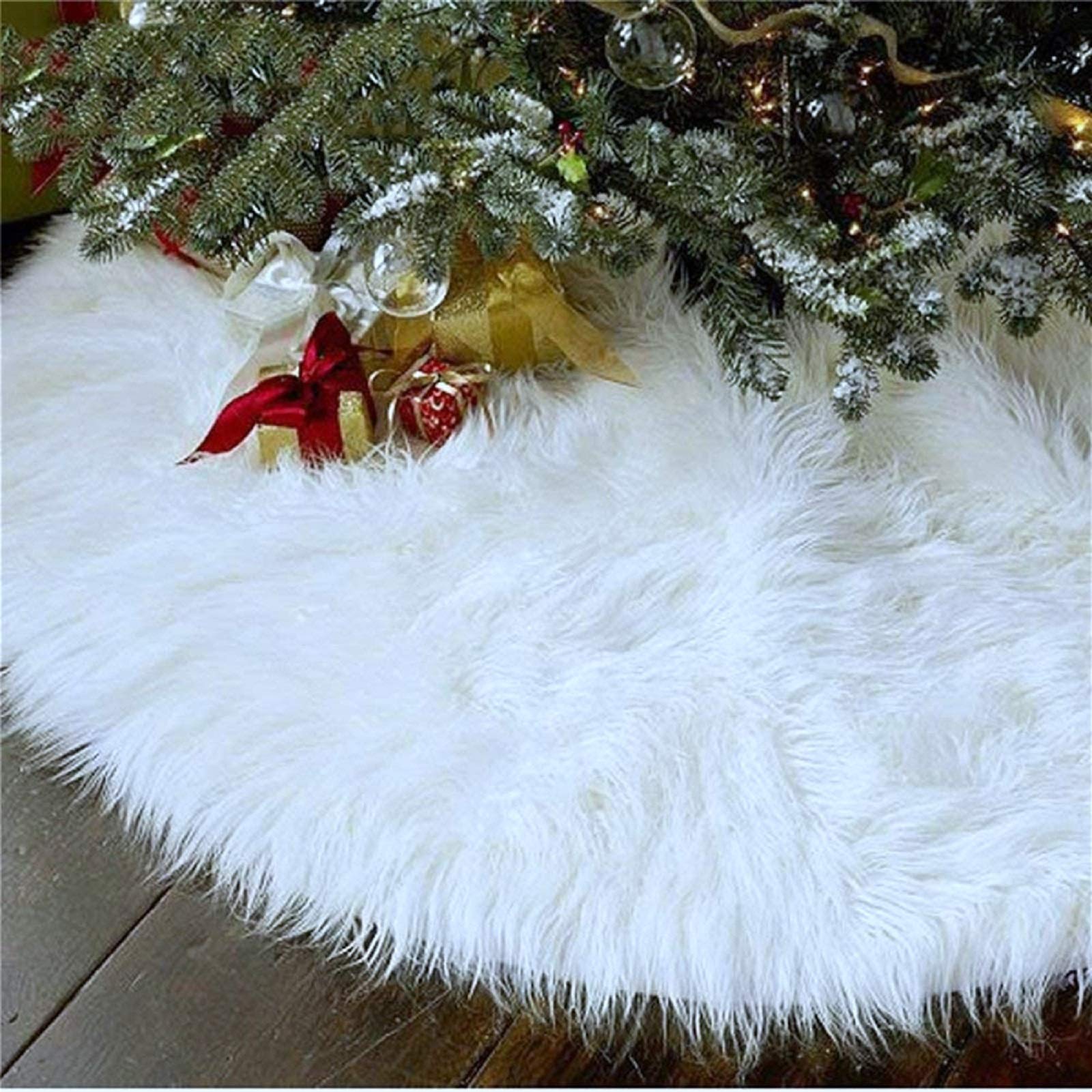 GHONLZIN Christmas Tree Skirts 36inch Xmas Tree Skirt White Faux Fur Tree Base Covers for Merry Christma Decorations Xmas Holiday Party Décor