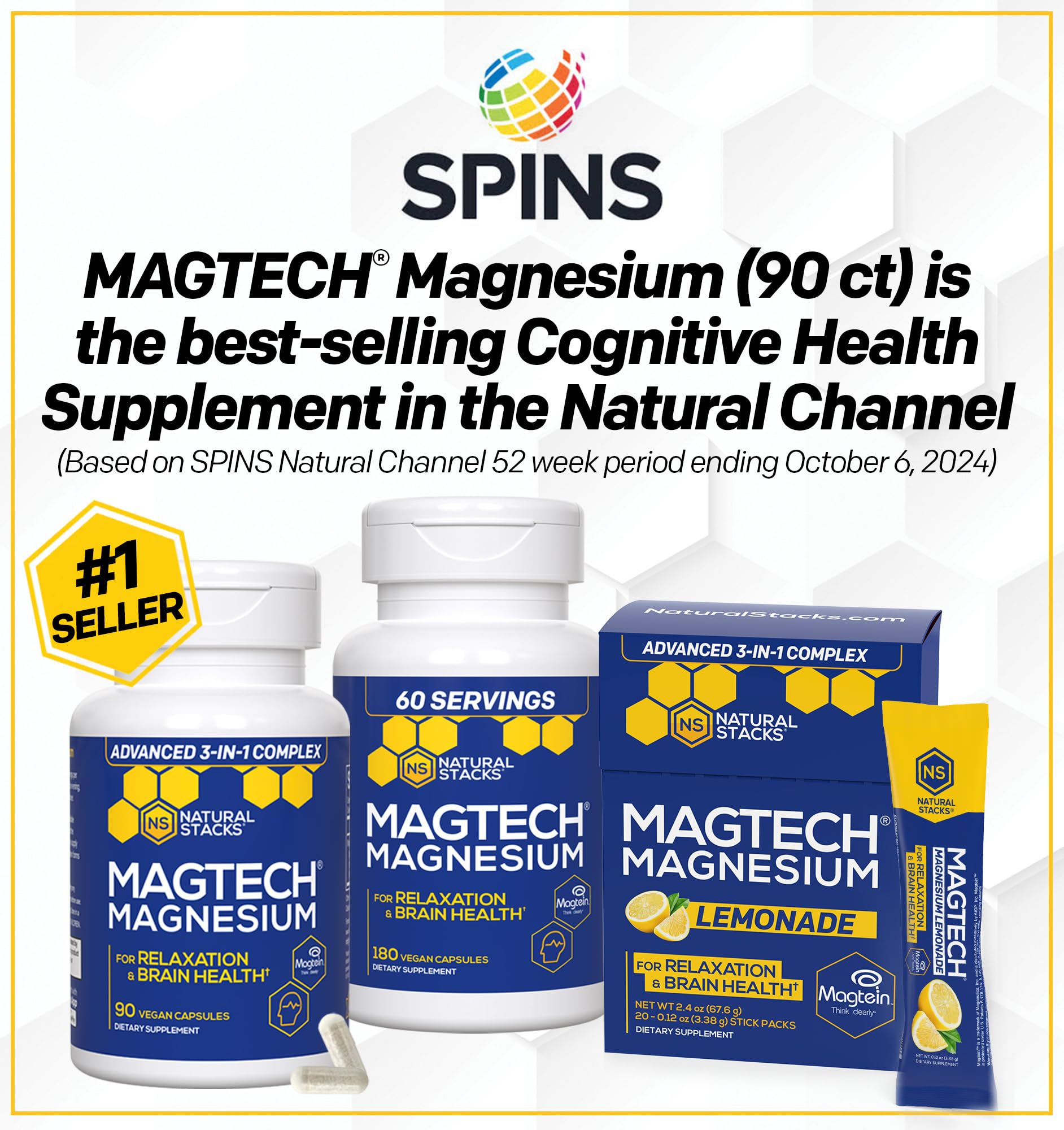 NATURAL STACKS MagTech Magnesium Capsules + Magtech Drink Mix Bundle - Supports Relaxation & Brain Health* - 50 Total Servings
