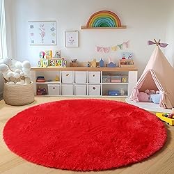ONASAR Red Round Area Rug 4x4, Soft Bedroom Circle