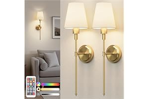 DORESshop Battery Operated Wall Sconce Set of 2, Wall Light Wireless Easy to Install Remote Control, Dimmable and Adjustable Sconces Wall Decor, Rechargeable Wall Lamp for Bedroom, Living Room, Gold