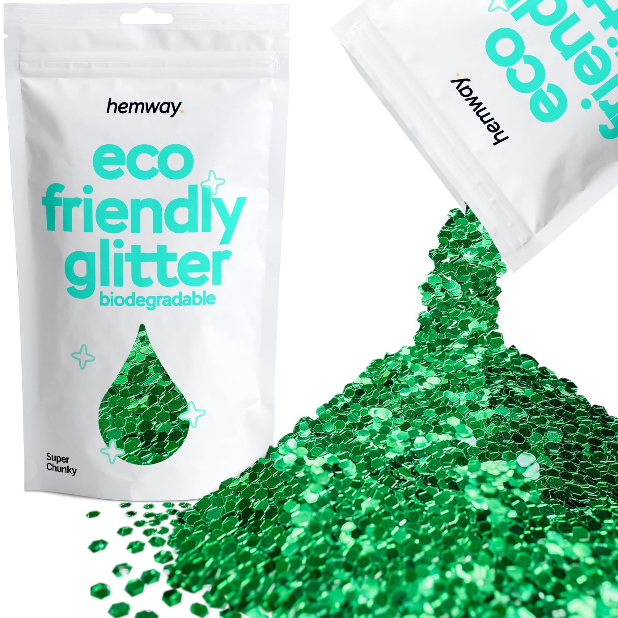 Eco Friendly Biodegradable Glitter | Emerald Green - Super Chunky 100g, Plant Based, Biodegradable Glitter for Craft, Face, Hair, Nail, Body and Festival - Hemway — image 1