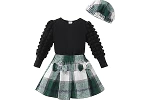 SODLON Toddler Girl Clothes Outfit Shirt Top Plaid Mini Skirt Outfits Set Little Girl Dresses Kids Clothes for Girls 18M-8T