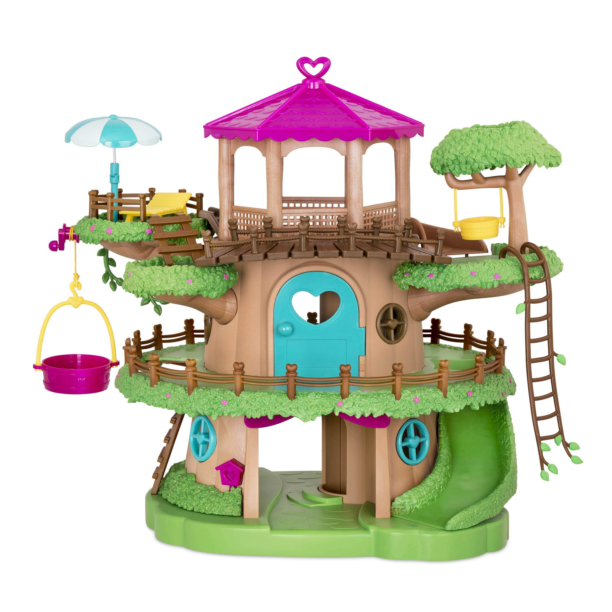 Li'l Woodzeez – Family Treehouse Playset with Crank Elevator, Ladders, Slides & Stairs – 22 Pieces Toy House & Playset with Adorable Animal Figures – Gifts for 3+ Years