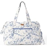 Staya Quilted Weekender Bag for Women – Soft Cotton Travel Duffle, Lightweight Carry-On Overnight Tote for Weekend Trips, Gym or Hospital Bag – Coastal Grandma