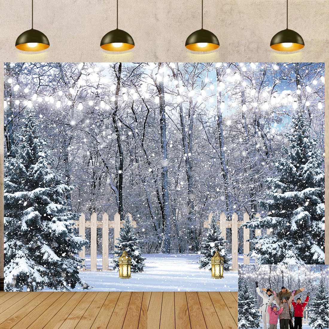 Winter Scene Backdrop Snow Wonderland Pine Tree Forest Photography Background Christmas New Year Holiday Party Decoration Portrait Studio Booth Photobooth Props (8X6FT：240x180cm)