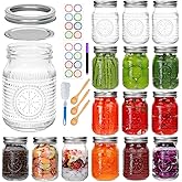 Encheng 16 Pack Regular Mouth Mason Jars 16 oz with Lids,Pint Canning Jars with Metal Lids and Bands, Vintage Glass Mason Jar for Centerpieces,Preserving,Fermenting,Jelly, Jam,Candy, DIY Crafts