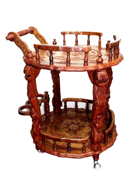 Shilpi Sheesham Wood Kitchen Tools Storage Serving Trolley