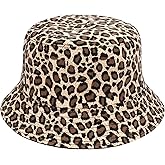 Reversible Leopard Bucket Hat Cotton Fisherman Cap Packable Cheetah Sun Hat for Women and Men