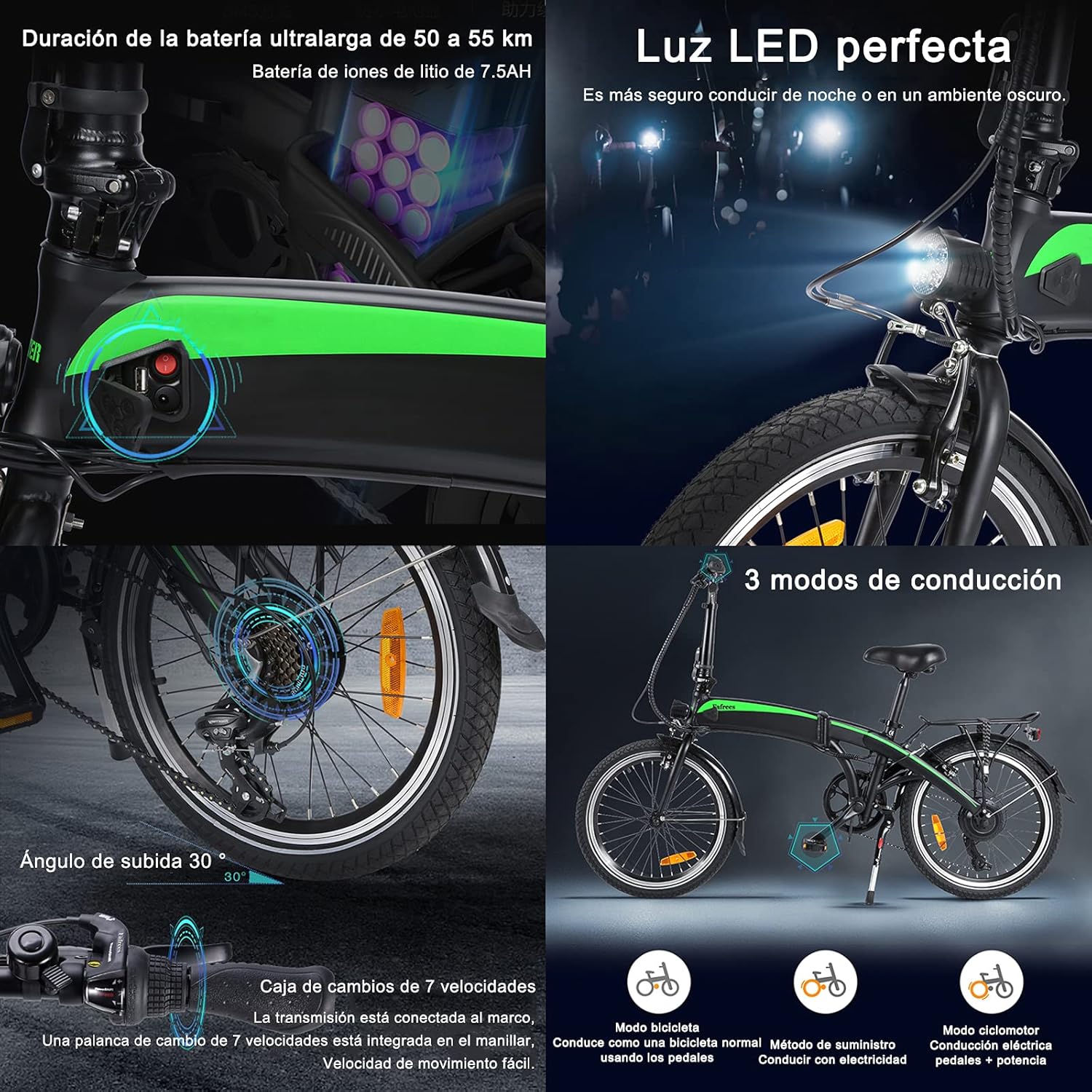 Bicicleta Eléctrica Plegable, 350W 36V 10AH/7.5AH Velocidad ...