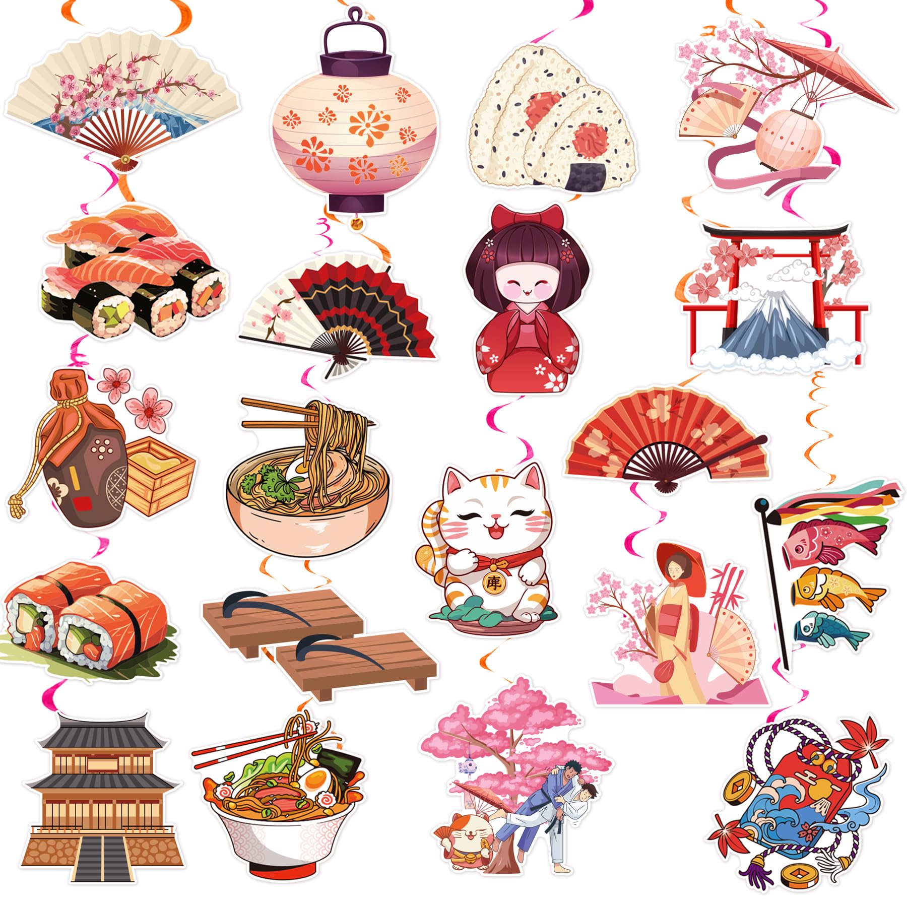 Photo 1 of 20 Pack Japanese Hanging Swirls Japanese Spirals Japanese Theme Hanging Decorations Ceiling Decor for Japanese Birthday Party Decorations Japanese Party Supplies