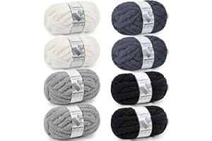 Cozyful Chunky Yarn for Hand Knitting - #10 Chunky Chenille Yarn, Jumbo Big Thick Chunky Yarns for Crocheting, Super Bulky Chunky Knit Blanket Yarns, 8 Skein (25yd, 8oz/Skein), Cream & Multi Grey
