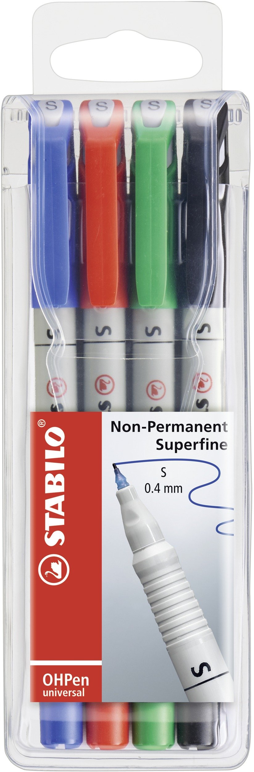 STABILO OHP Pen OHP Pen Soluble - Superfine - Wallet of 4 - Assorted Colours
