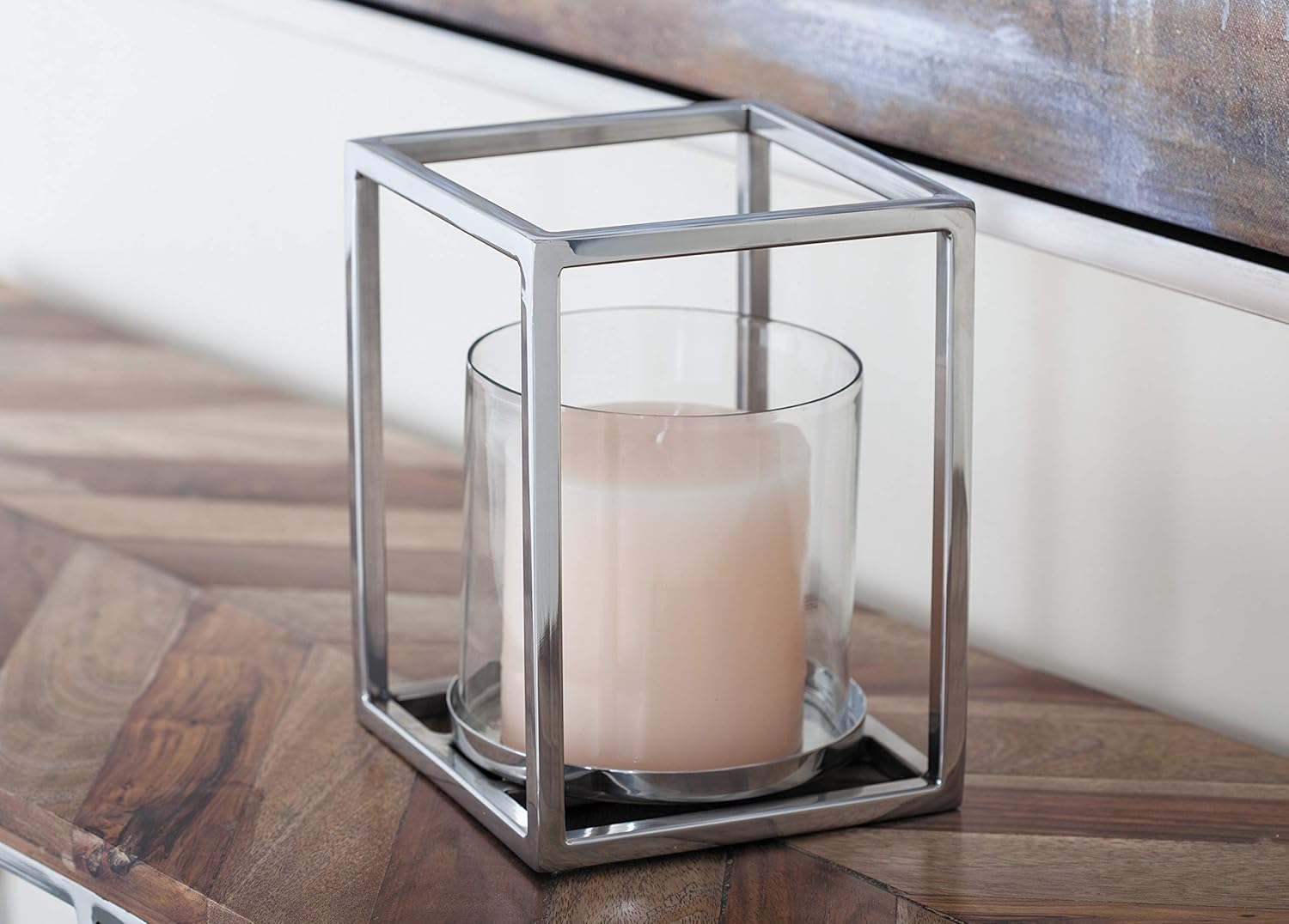 Deco 79 90932 Stainless Steel and Glass Hurricane Candle Holder, 8" x 6", Clear/Silver: Home & Kitchen