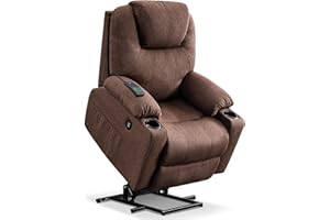MCombo Medium Power Lift Recliner Chair Sofa with Massage and Heat for Elderly, 3 Positions and USB Ports, 2 Side Pockets, Fabric 7040 (Medium,Coffee)