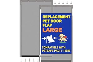 LPLSWYB 2 Pack Large Dog Door Replacement Flaps with Screws, Compatible with Petsafe Freedom Doggie Doors, PAC11-11039 10 1/8" X 16 7/8" Magnetic Closure, Weather Resistant Flexible (Smoky Translucent)