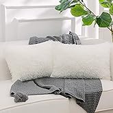 NordECO HOME Luxury Soft Faux Fur Fleece Cushion Cover Pillowcase Decorative Throw Pillows Covers, No Pillow Insert, 12" x 20" Inch, White, 2 Pack