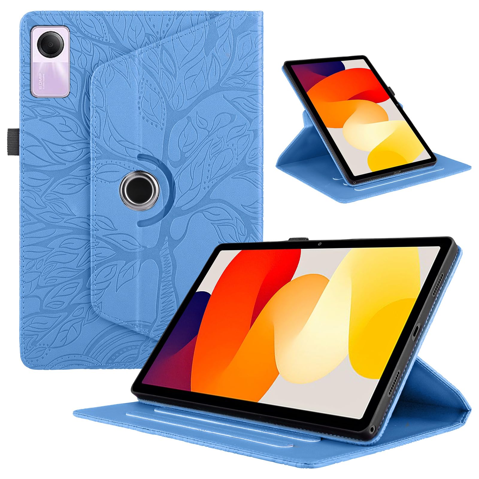 TEDTIKJT Rotating Case for Xiaomi Redmi Pad SE 11 Inch 2023 Flip Cover PU Leather Tablet Case 360 Degree Rotating Stand Protective for Xiaomi Redmi Pad SE Cover, Blue Life Tree