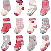 AMENLAN Toddler Non Slip Grips Socks Kids Anti Skid Baby Boys Girls Cotton Crew Socks 12 Pairs