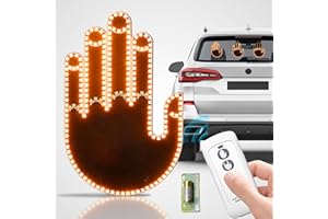 QEEANMO Hand Gesture Light with Remote - Road Rage LED Sign for Car Back Window, 3 Modes Finger Light, Fun Car Accessories (Yellow)