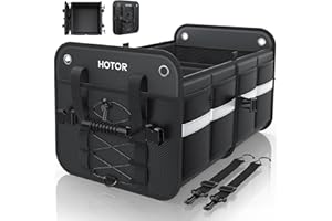 HOTOR Trunk Organizer for SUV – Car Storage Box with Reflective Strips, Collapsible Car Organizer with Large Capacity, Essential Car Accessories for Truck, Van & Sedan, Black, 22.1" x 13.0" x 12.0"