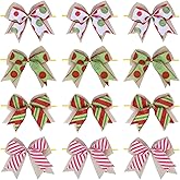 Meseey 12 Pcs Christmas Candy Bow 4 Inch Burlap with Red and Green Dot Bows Glitter Stripe Candy Cane Lollipop Peppermint Wreath Bows for Xmas Door Garland DIY Candy Themed Party Supplies (Christmas)