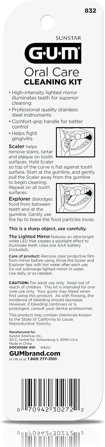 GUM Oral Care Cleaning Kit - Lighted Mirror, Explorer Pick, and Scaler: Industrial & Scientific