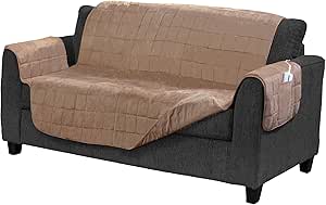 Serta | Quilted Electric Warming Furniture Protector, Pet Safe &amp; Durable Easy Care Microsuede Fabric (Loveseat Protector, Camel)