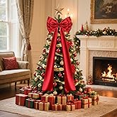 Christmas Tree Topper Bow, Double-Layer Giant Bows Christmas Decorations, Christmas Wreath Bows for Home Wreath Wall Backdrop Birthday Wedding Party Decor (Red Bow, 47 INCH)