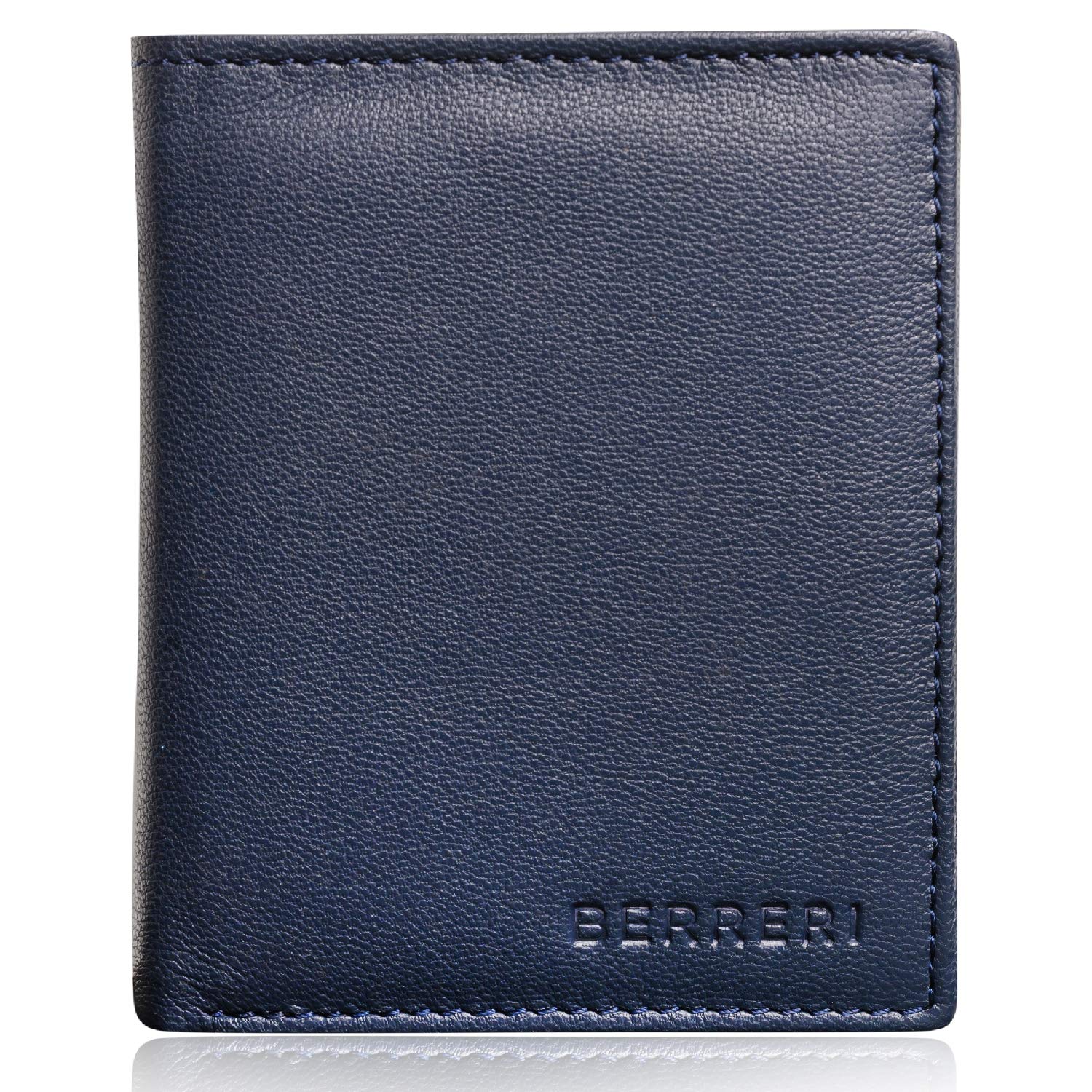 Berreri Mens Real Leather Wallet Genuine Soft RFID safe Card Holder Purse Enclosed In Box (Navy)