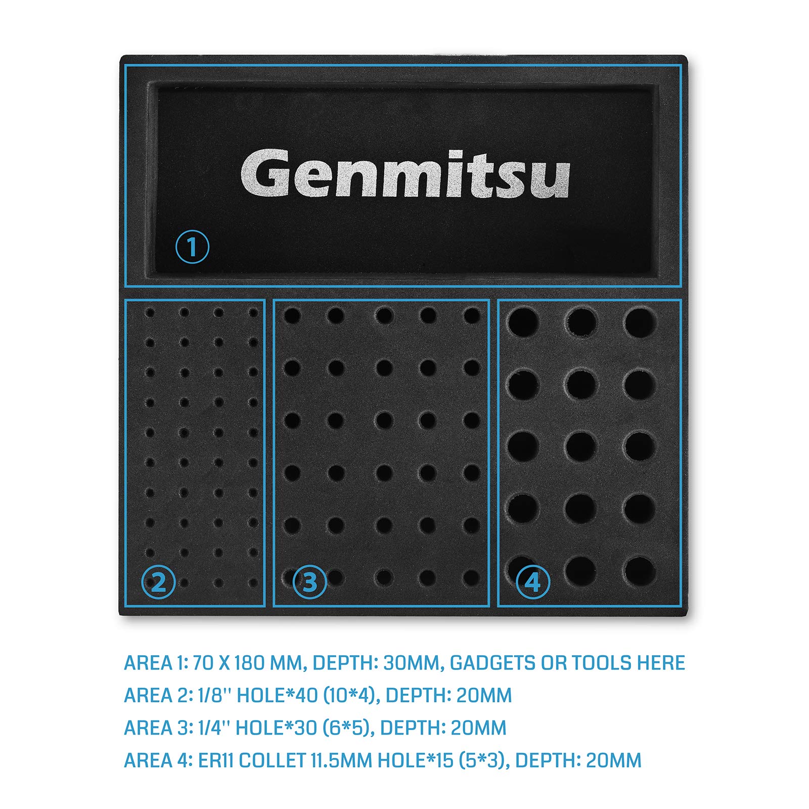 Genmitsu EVA CNC Milling Bit Storage Tray with 85 Holes, 200mm x 200mm x 43mm