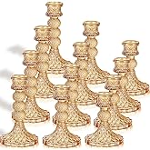 Mumufy 12 Pack Glass Taper Candle Holders Candlestick Holder Fit 0.8 Inch Candles 4'' 5'' 6'' 8'' Tall Crystal Decorative Candlestick Stand Centerpiece for Table Wedding Dining Party (Gold)