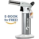 GerDaRi Butane Torch - Blow Torch - Culinary Torch - Best Professional Mini Cooking Kitchen Torch - Crème brûlée - Backing - Pastry - BBQ - Crafting - Safety Lock & Adjustable Flame Silver