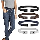 WERFORU 4 Pack No Buckle Invisible Stretch Belt Buckle-Free Elastic Belt for Women and Men Metal Free No Nickle/Metal