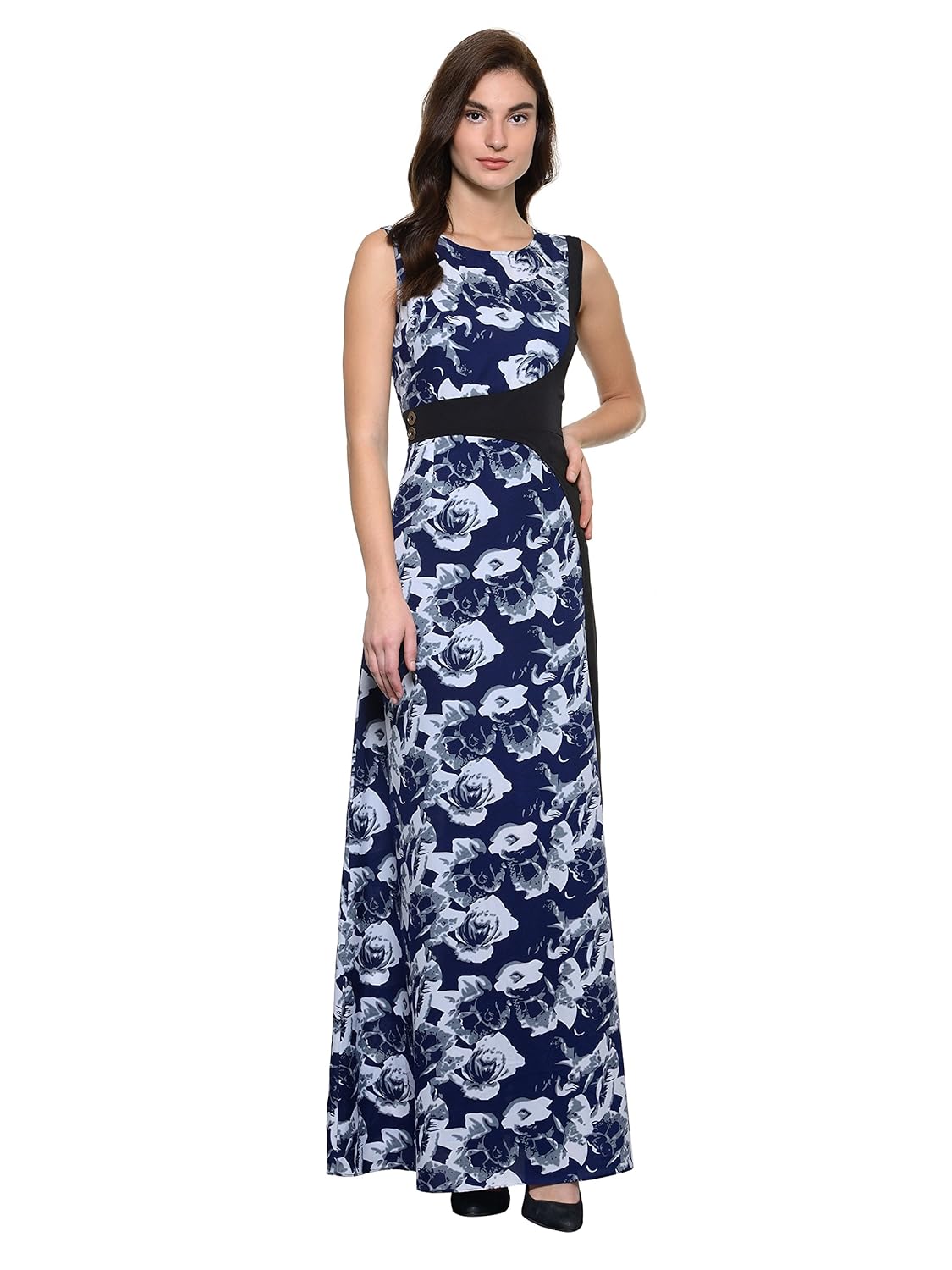 raas pr&ecirc;t women's crepe print asymetric maxi dress (blue,black)