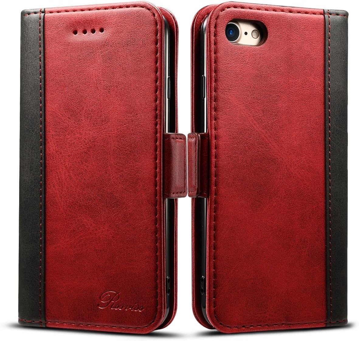 Rssviss iPhone 7 Wallet Case Premium PU Leather Flip Case with Card Slot, Cash Clip, Stand Holder and Magnetic Closure for iPhone 7/8 [Support Wireless Charging] iPhone 7/8/SE (2020),Red, 4.7 inch