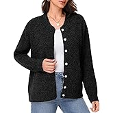 Simlakey Women's Long Sleeve Sweater Cardigan Button Down Crew Neck Lightweight Cardigan Fall Open Front Loose Knit Sweater