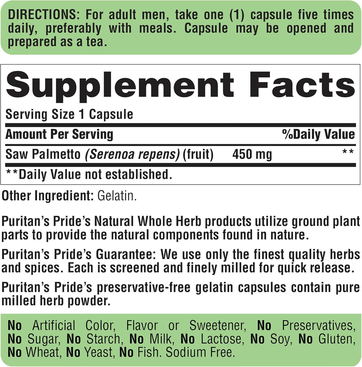 Puritans Pride Saw Palmetto 450 Mg, 200 Count: Health & Personal Care