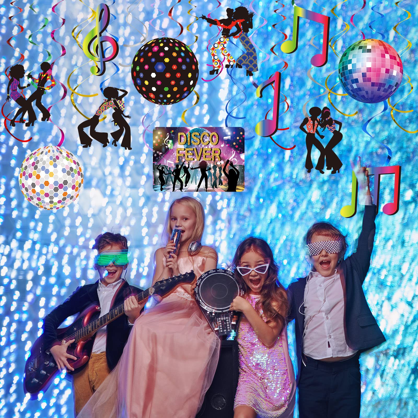 Dianelhall 53 Pieces Disco Party Decorations, 70s Disco Ball Hanging Swirls Ceiling Decor for Retro Fever 70's Boogie 1970s Birthday Hippie Party Favors
