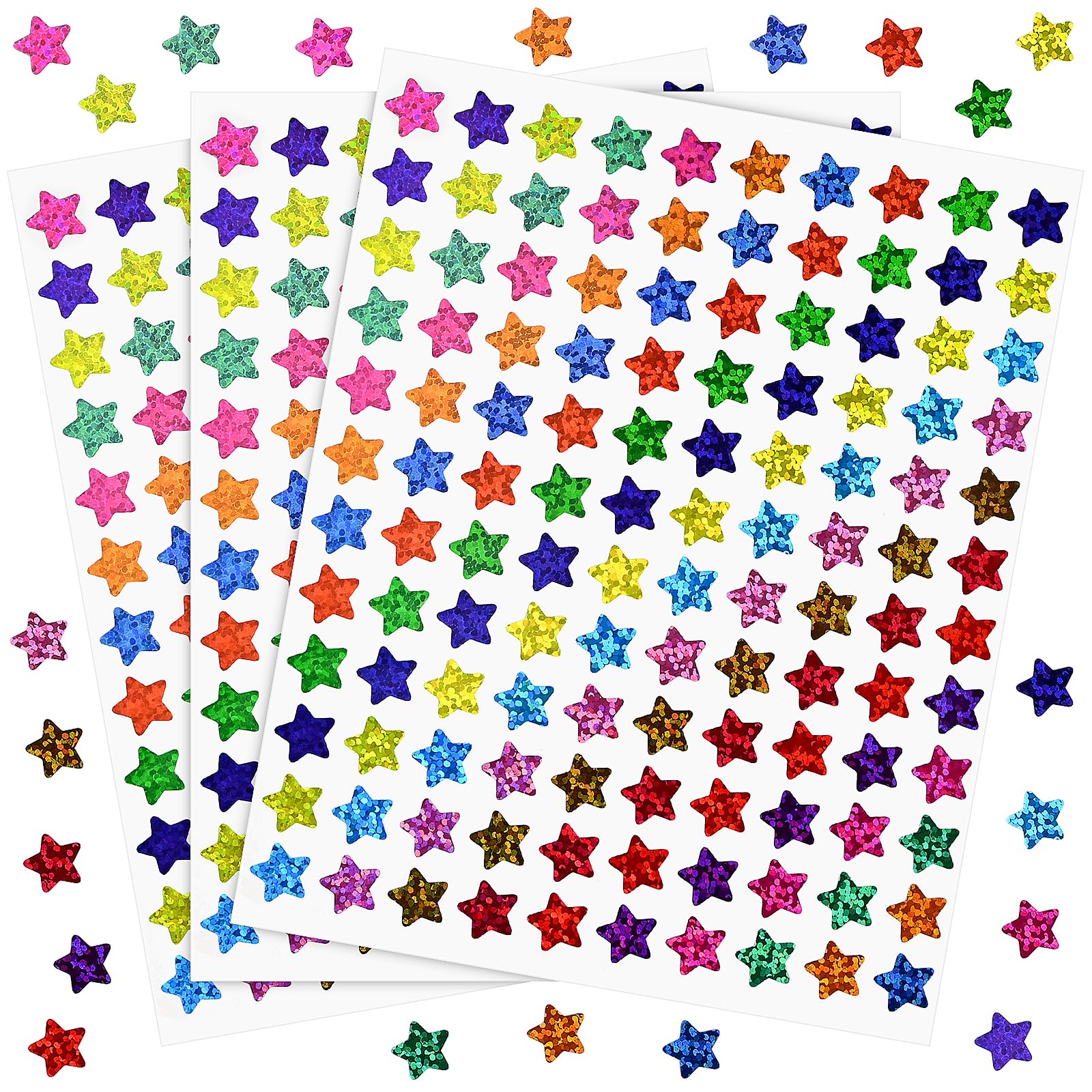 JAXICREY 2400 Pcs Star Stickers, Coloured Star Stickers for Reward Chart, Sparkly Sticky Stars, 10mm Self Adhesive Small Sticker Stars for Crafts, Classroom Rewards, Children, Students, Teachers