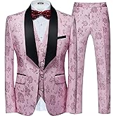 Copiladen Men Suit 3 Piece Slim Fit Tuxedo for Men Paisley Suit Tux Shawl Lapel One Button Blazer Waistcoat Pant Set for Prom