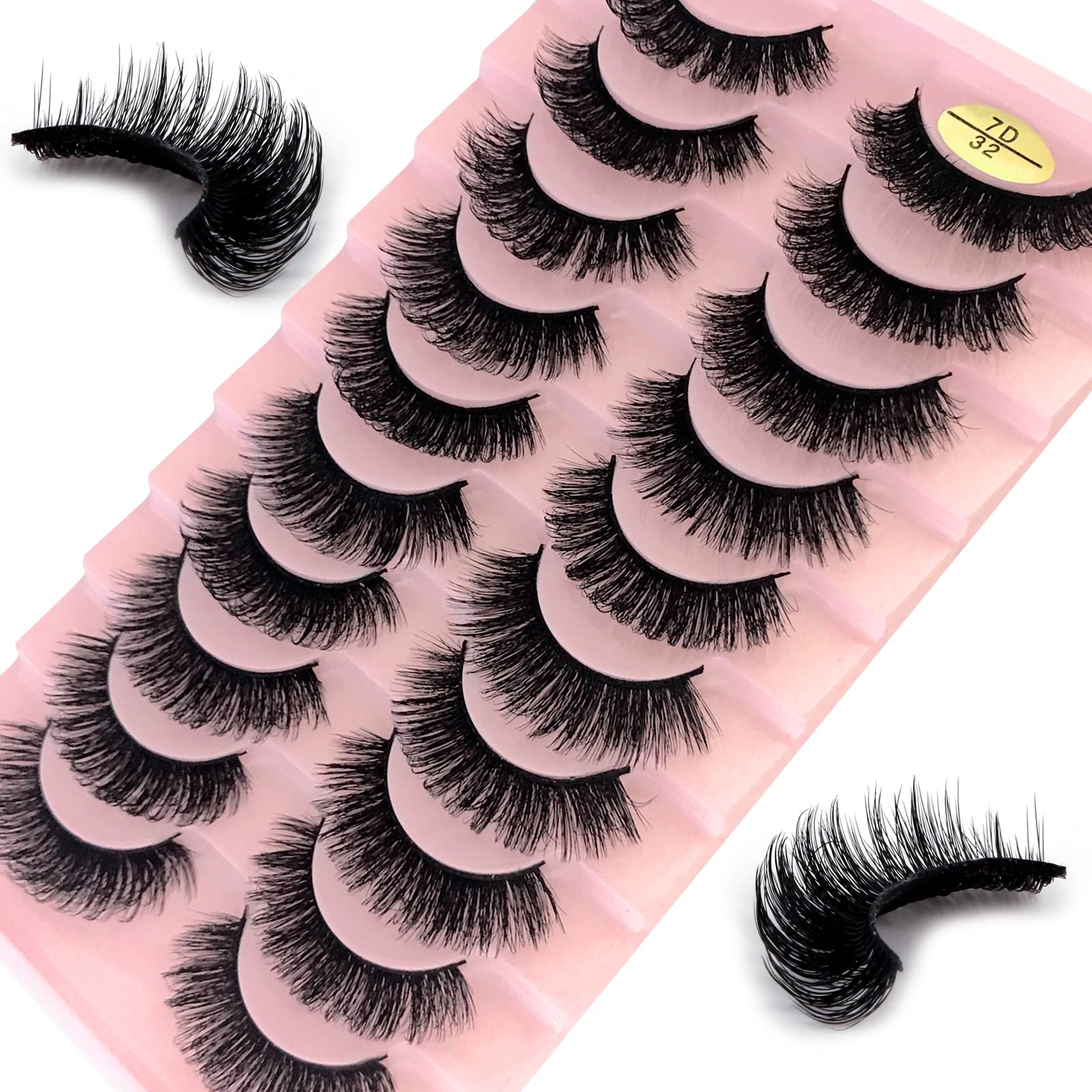 False Eyelashes Russian Strip Lashes 10 Pairs Reusable Natural Look 7D Faux Mink Lashes Fluffy Volume Wispy Fake Eyelashes Handmade Thick Soft Long Dramatic Eyelashes for Makeup (7D32) โ image 1