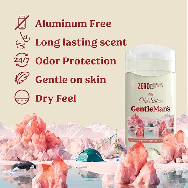 OLD SPICE GENTLEMAN’S ALUMINUM FREE DRY FEEL DEODORANT FOR MEN, 24/7 LASTING FRESHNESS, GENTLE ON SKIN WITH SKIN CONDITIONERS, HIMALAYAN SEA SALT + GLACIER WATER SCENT, 3.0 OZ