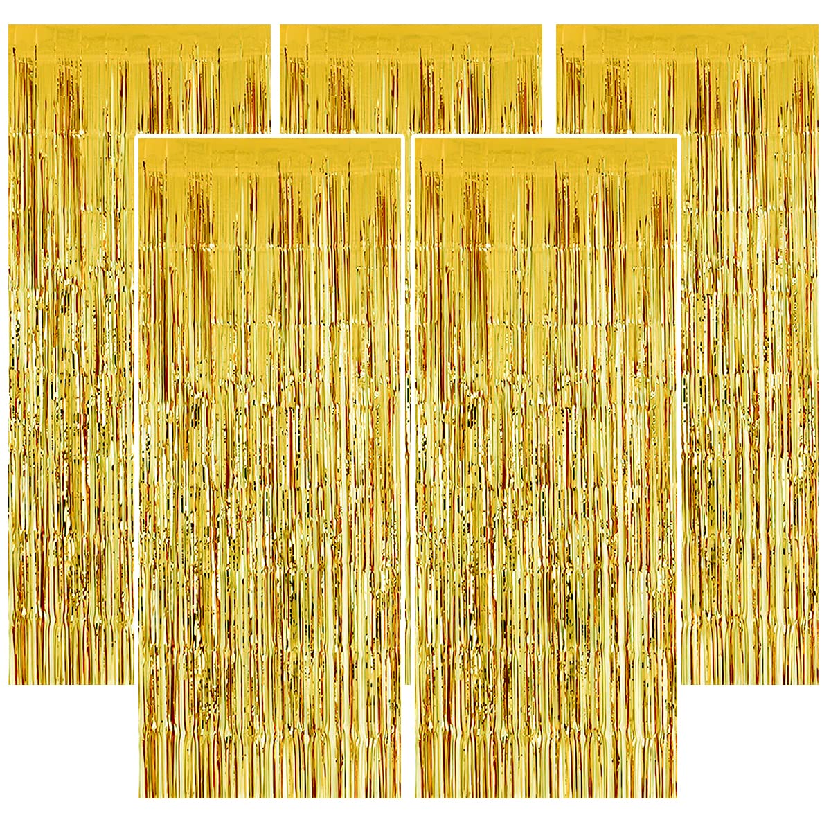 5 Pack Gold Tinsel Curtains, 3.3ft x 6.6ft Foil Fringe Curtains Metallic Glitter Curtain Photo Booth Backdrop Decorations for Wedding Engagement Bridal Shower Birthday Bachelorette Party Decor (Gold)