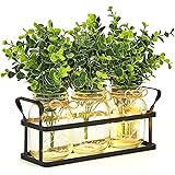 Dahey Lights Mason Jar Centerpiece Table Centerpieces for Dining Room Farmhouse Kitchen Decor Rustic Metal Tray with 3 Artifi