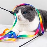 Cretty-Meet 2pcs Cat Wand Interactive Toy Rainbow Ribbon Teaser view 3