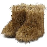 MAIJED Faux Fur Boots for Women Furry Fluffy Short Snow Ankle Winter Boot Mid-Calf Fuzzy Outdoor Indoor Flat Shoes Comfortable
